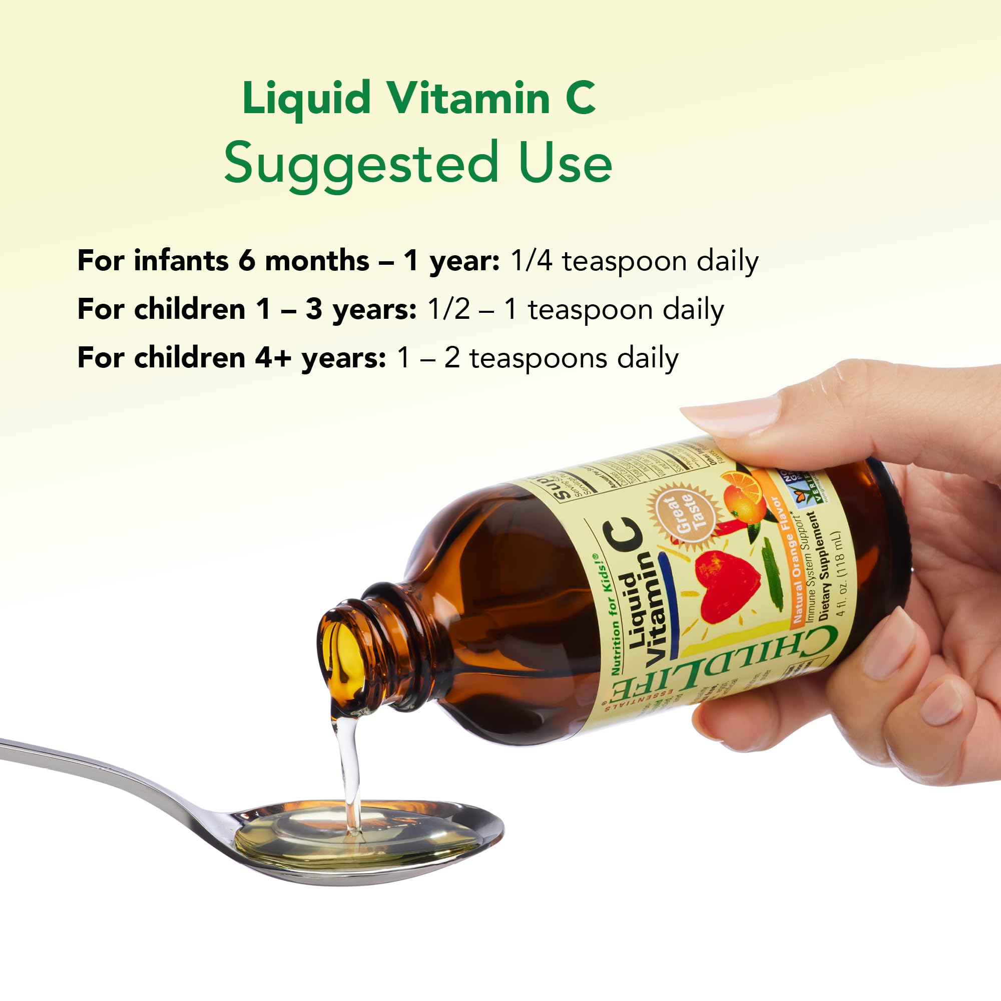 ChildLife Essentials Vitamin C orange flavor appeals to kids during daily routine.