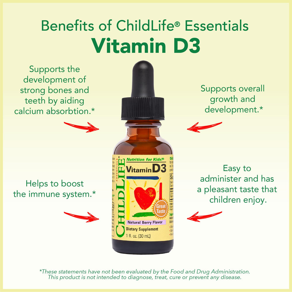 CHILDLIFE ESSENTIALS Vitamin D3 bottle promoting bone health and overall wellness