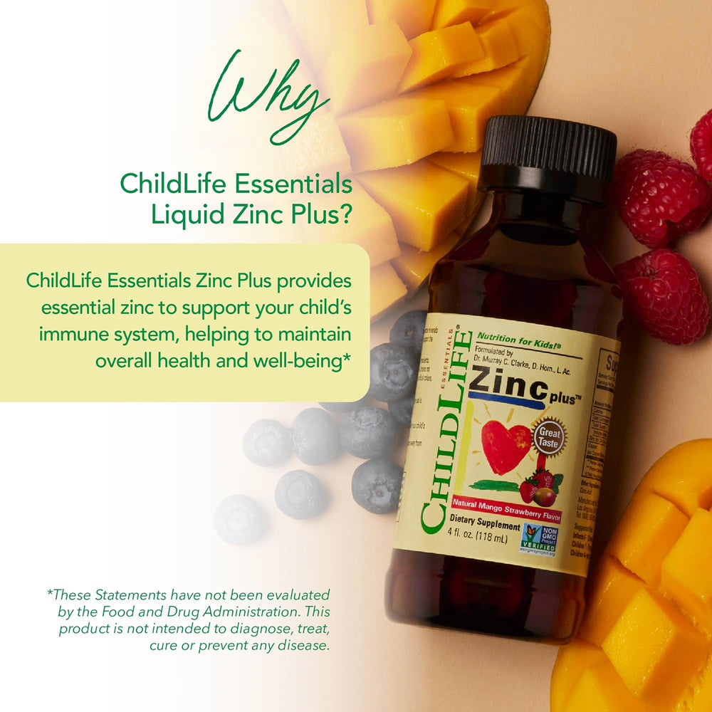 ChildLife Essentials Mango Strawberry Zinc Plus flavor appeals to kids.
