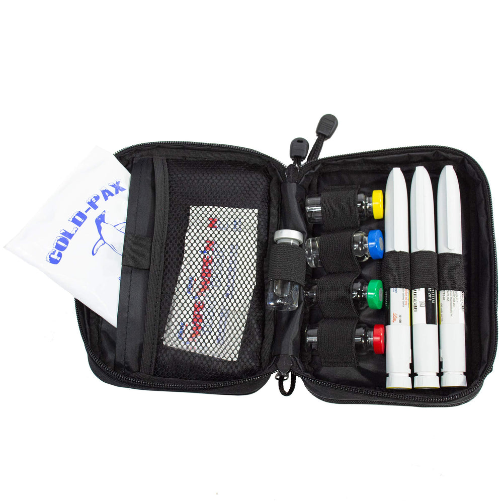 Removable zippered pocket within ChillMED Type 1 blue case.