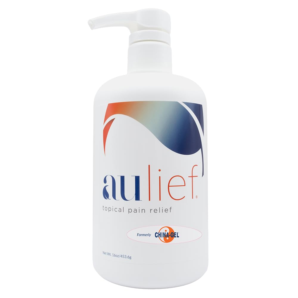 China-Gel Aulief pain relief cream bottle close-up with pump for easy application