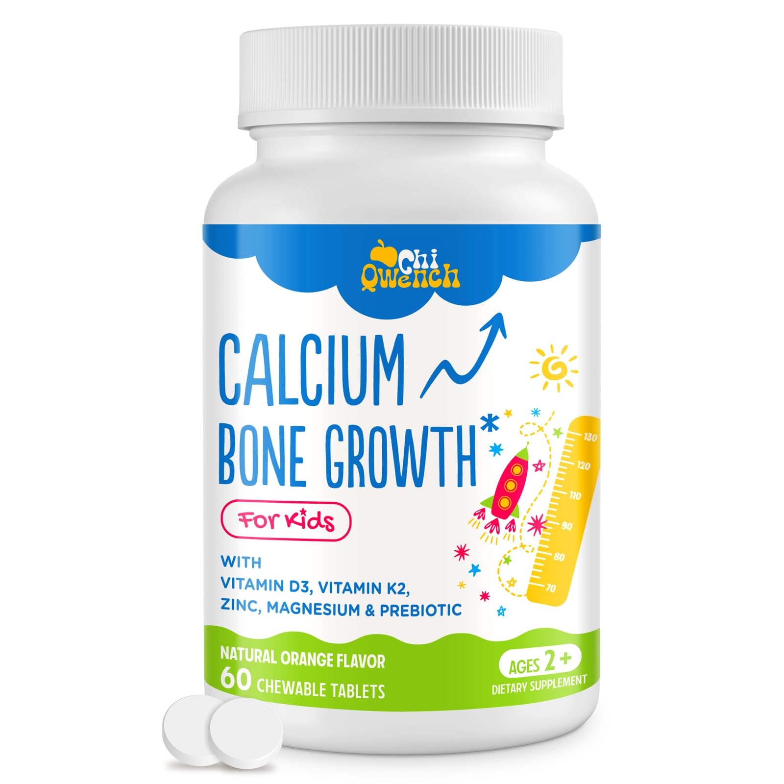 ChiQwench orange-chew-tablet for a tasty daily bone growth support for kids.