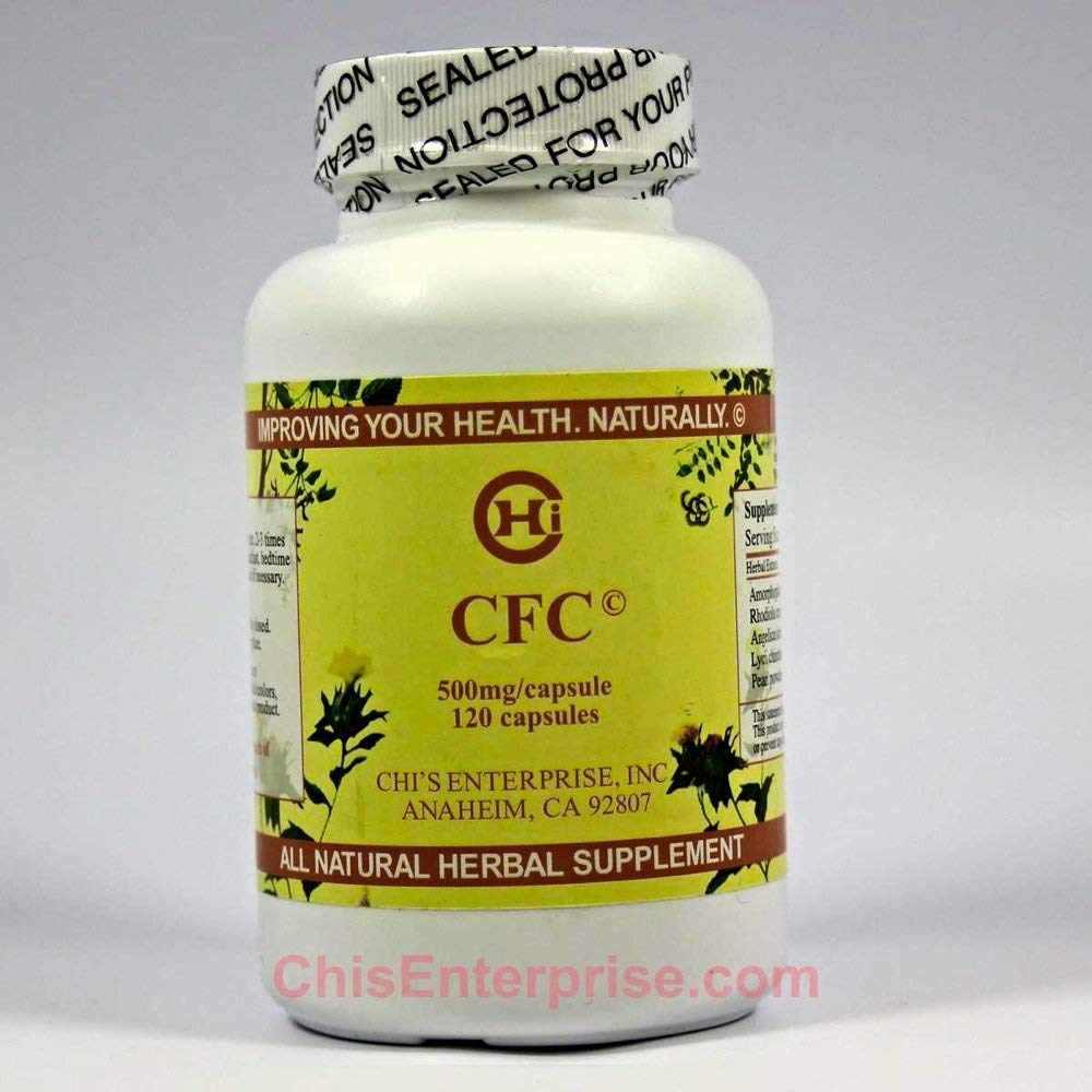Chi's Enterprise CFC capsules bottle with label, suggesting convenient gut moisture support.