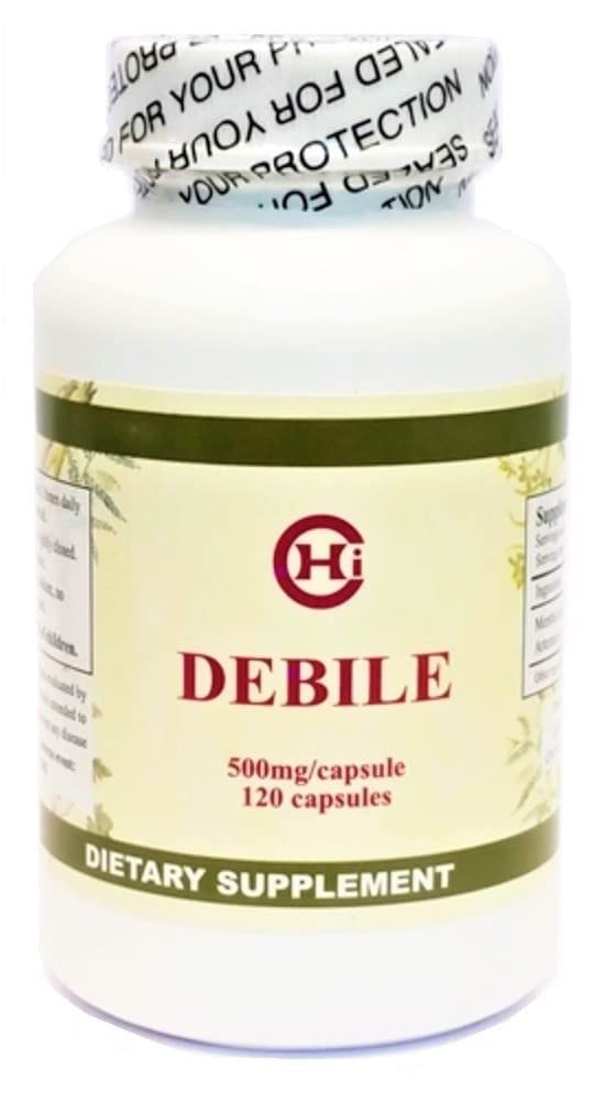 Chi's Enterprise Debile bottle on a clean surface suggests herbal balance for digestion