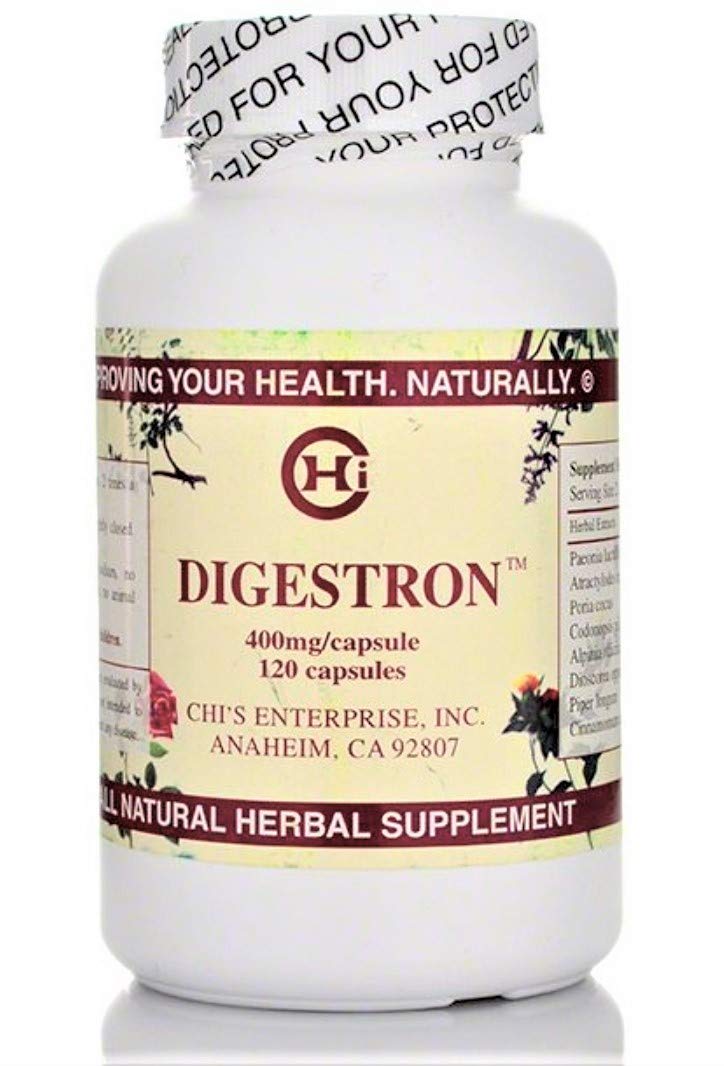 Chi's Enterprise Digestron bottle front view with label emphasizing digestive support
