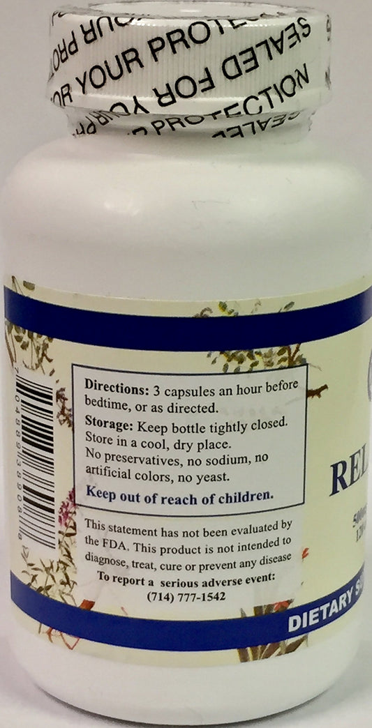 Chi's Enterprise Relaxin 120 capsules label emphasizes daily wellness focus.