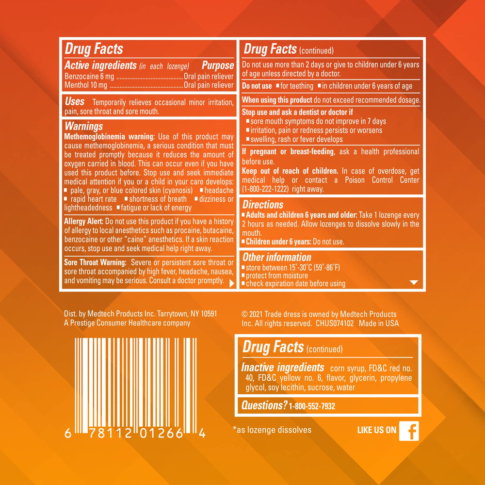 Chloraseptic Citrus lozenges rectangular box top view for cabinet storage.