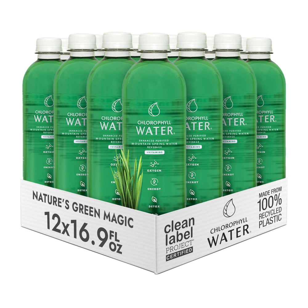 Chlorophyll Water bottle being poured for refreshing plant-based hydration