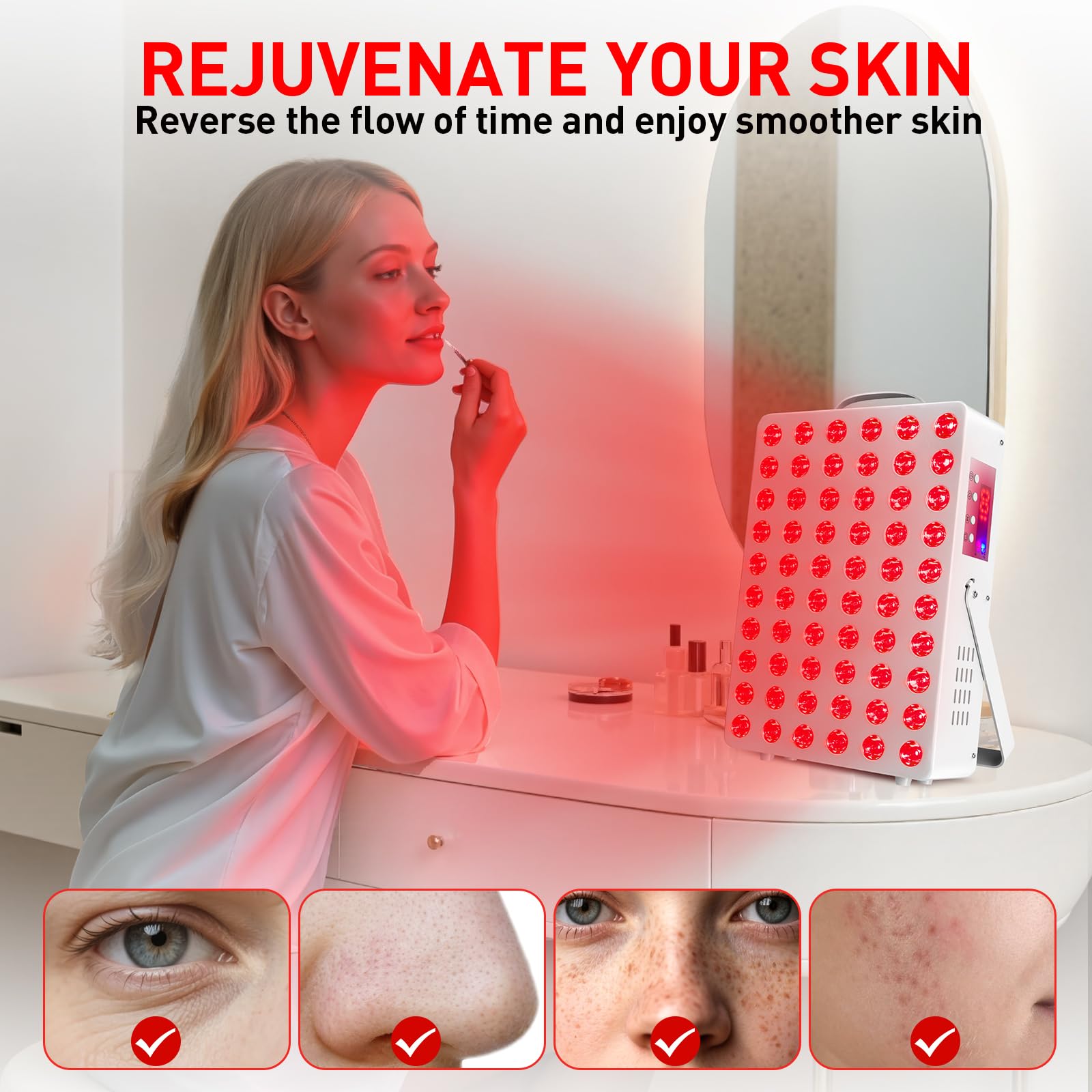 Cholas panel emits 660 nm red light for surface vitality and texture support.