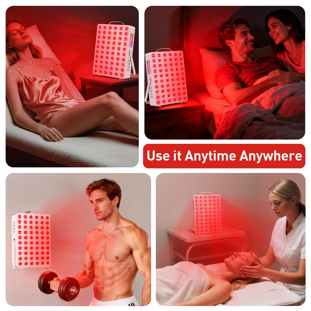Cholas red light therapy at-home setup highlighting compact design and ease of use.
