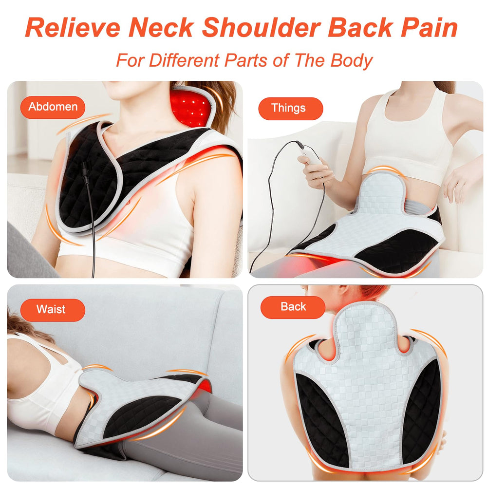 Cholas red light therapy belt on neck and shoulders with adjustable fit