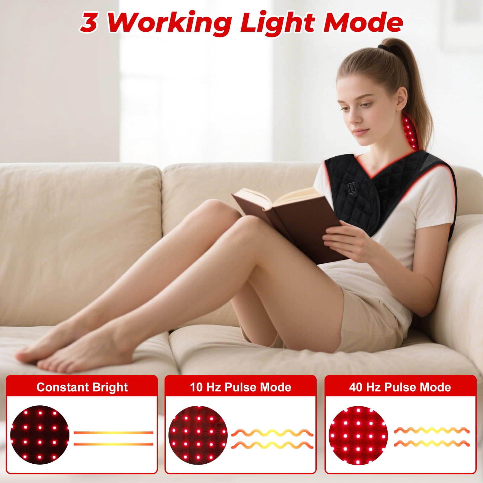 Cholas upper back area relaxed by the wearable red light session.
