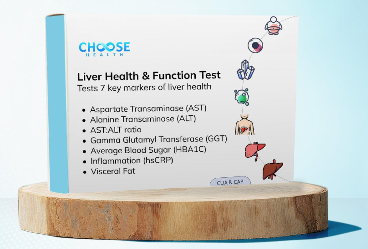 Choose Health liver test kit front view for at-home sampling.