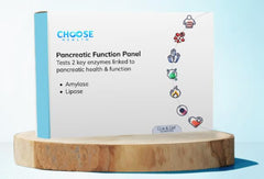 Choose Health pancreatic function test kit ready for at-home sampling and easy use.