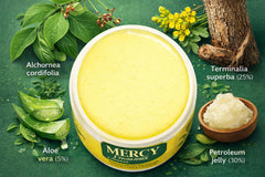Chosen Mercy Ointment on skin demonstrates deep moisture for dry areas.