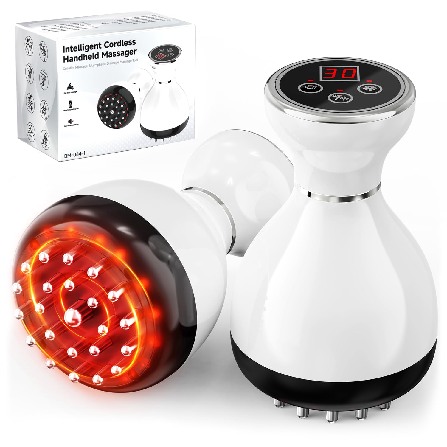 Choufaly lymphatic drainage massager on skin showing device for improved circulation and relaxation
