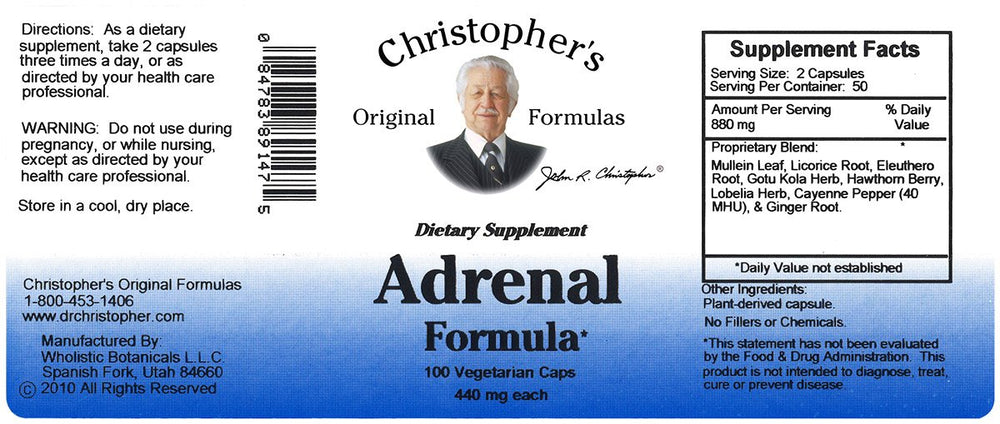 Christopher's Original Formulas Adrenal Formula capsules close-up for energy support