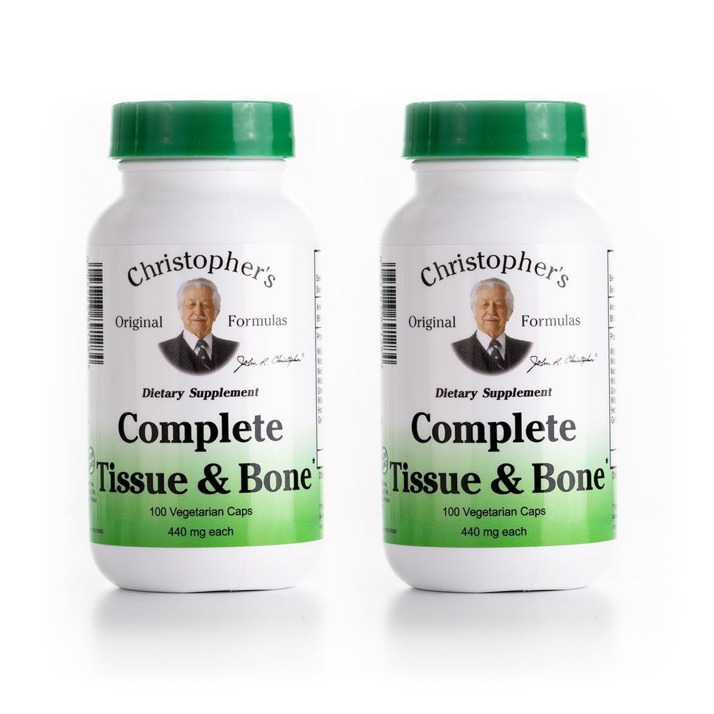 Christopher's Original Formulas Complete Tissue & Bone Formula bottle with 100 vegan capsules for bone support
