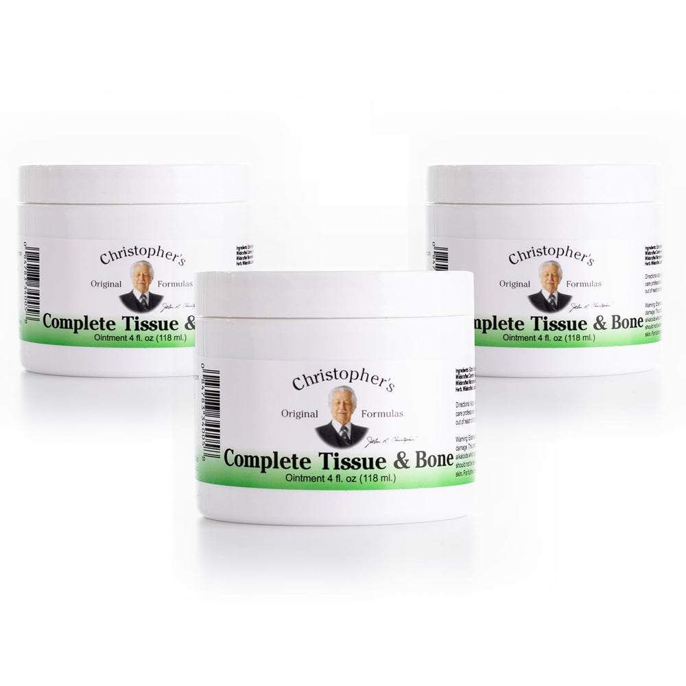 Christopher's Original Formulas Complete Tissue & Bone Ointment bottle for portable, targeted muscle and joint relief.