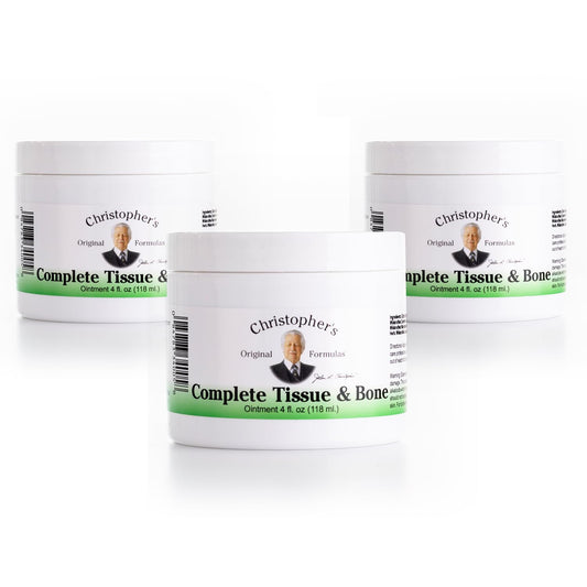 Christopher's Original Formulas Complete Tissue & Bone Ointment bottle for portable, targeted muscle and joint relief.