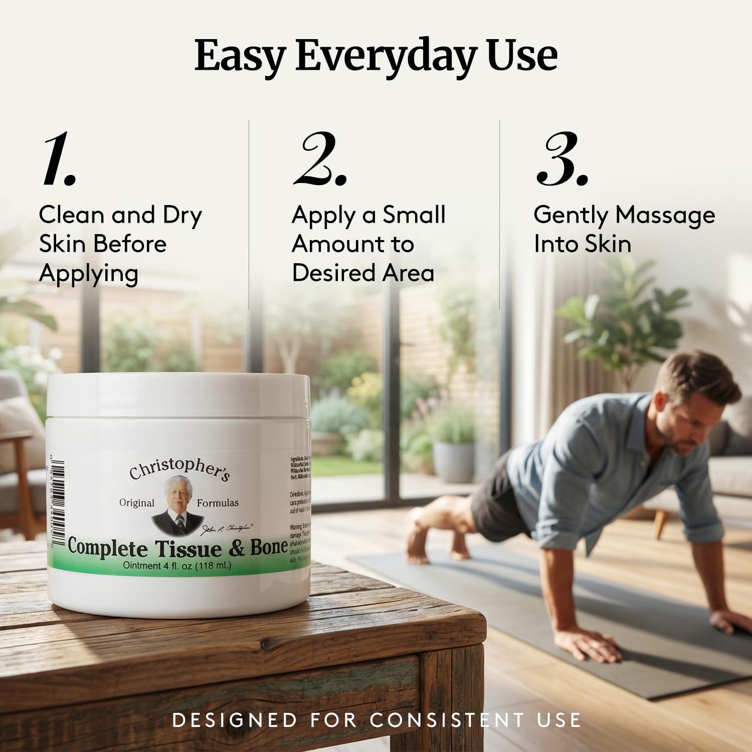 Herbal blend imagery representing natural botanicals in Christopher's ointment.