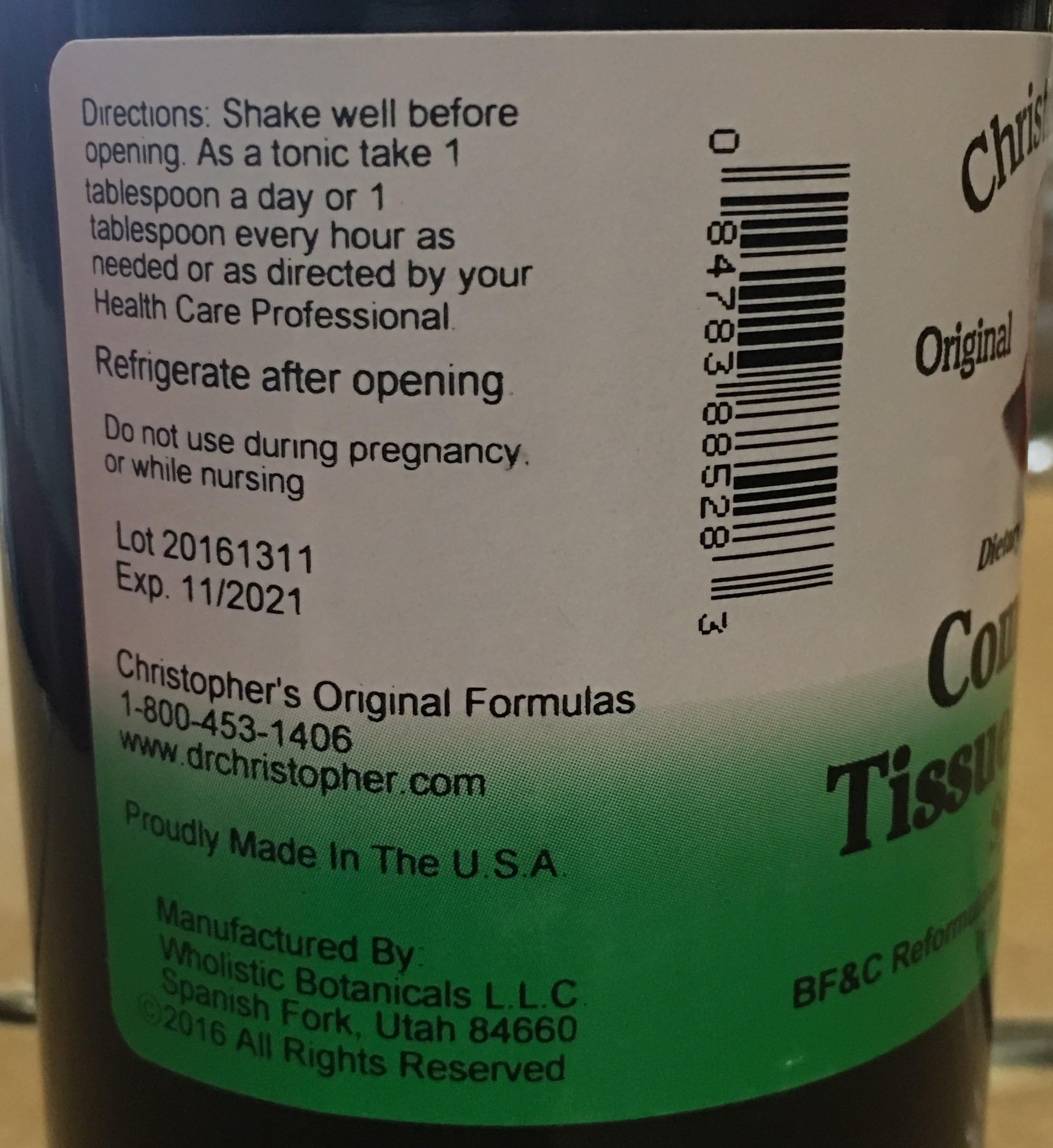 Christophers Original Formulas label close up highlights traditional herbal blend for support.