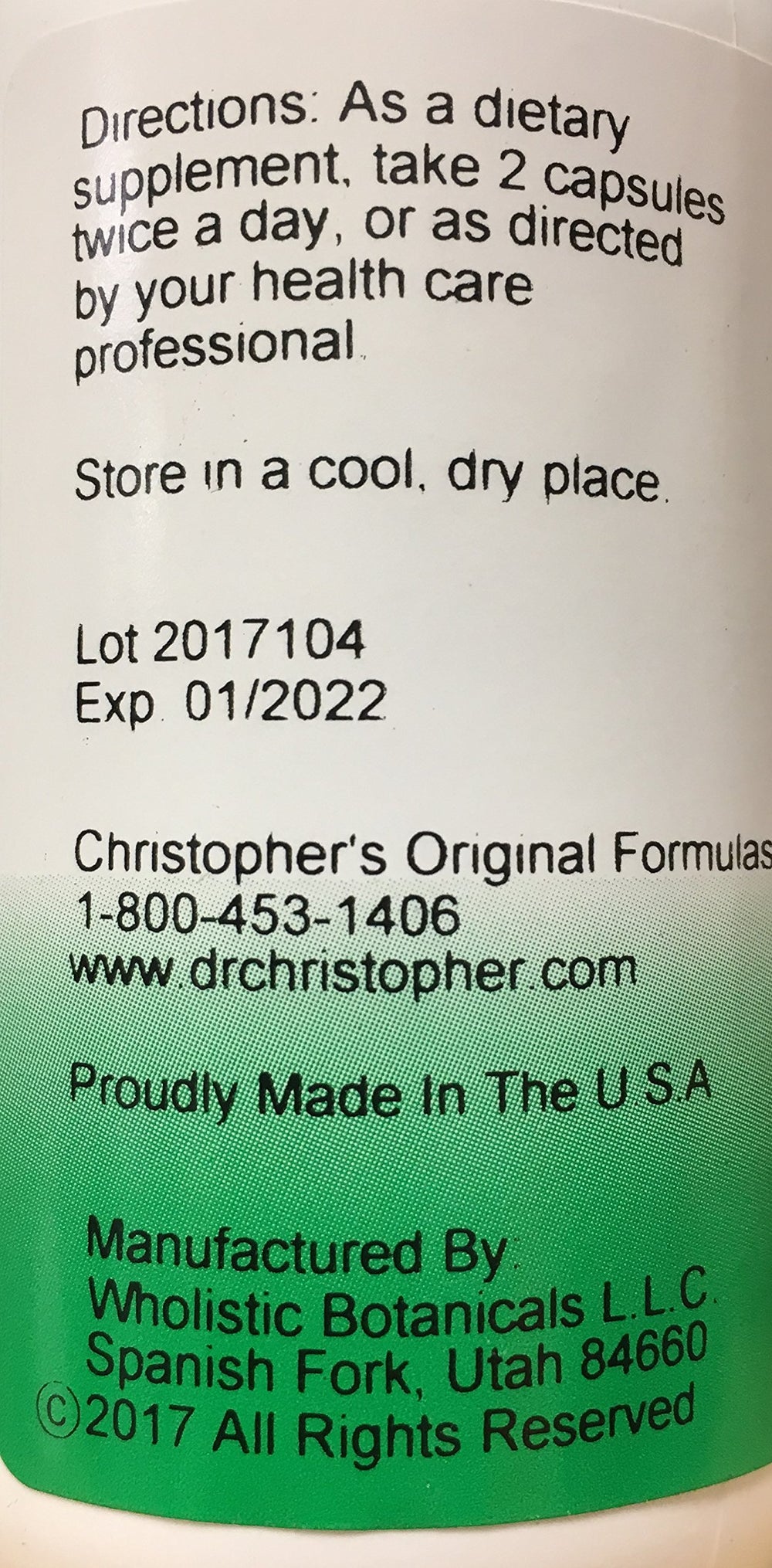 Christopher's Original Formulas Echinacea & Goldenseal label signals vegetarian capsules for immune support.