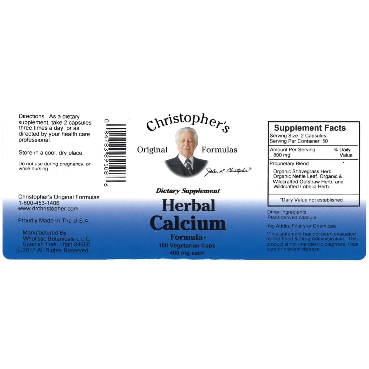 Christopher's Original Formulas Herbal Calcium capsules close-up for easy daily intake.