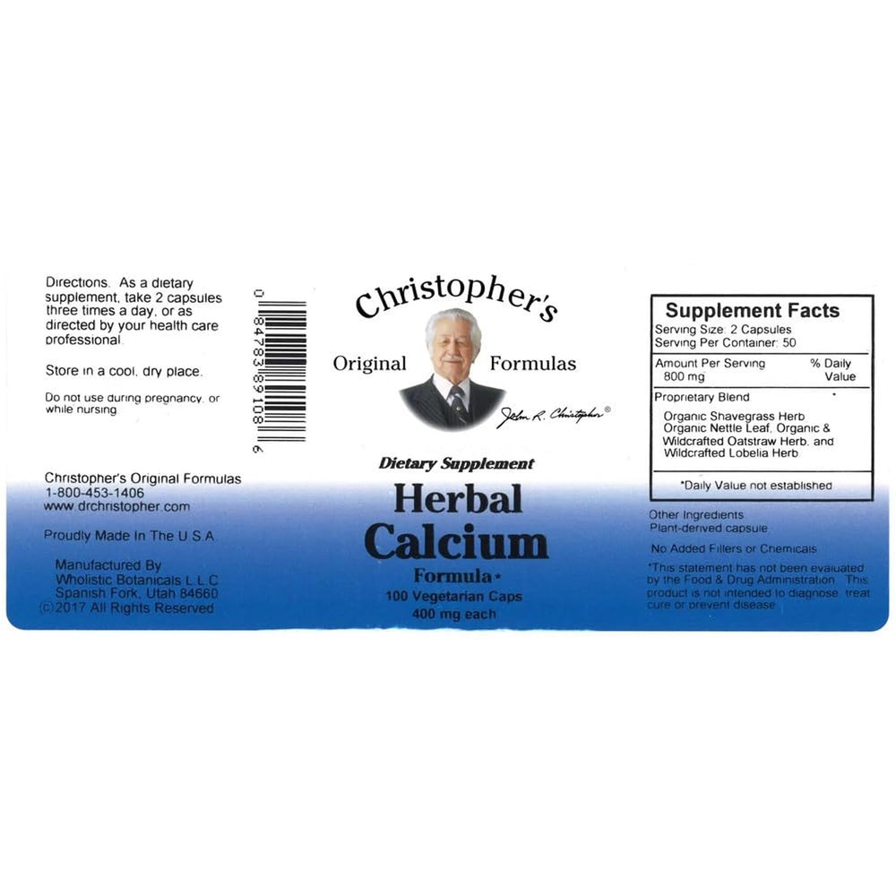 Christopher's Original Formulas Herbal Calcium capsules close-up for easy daily intake.