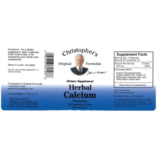 Christopher's Original Formulas Herbal Calcium capsules close-up for easy daily intake.