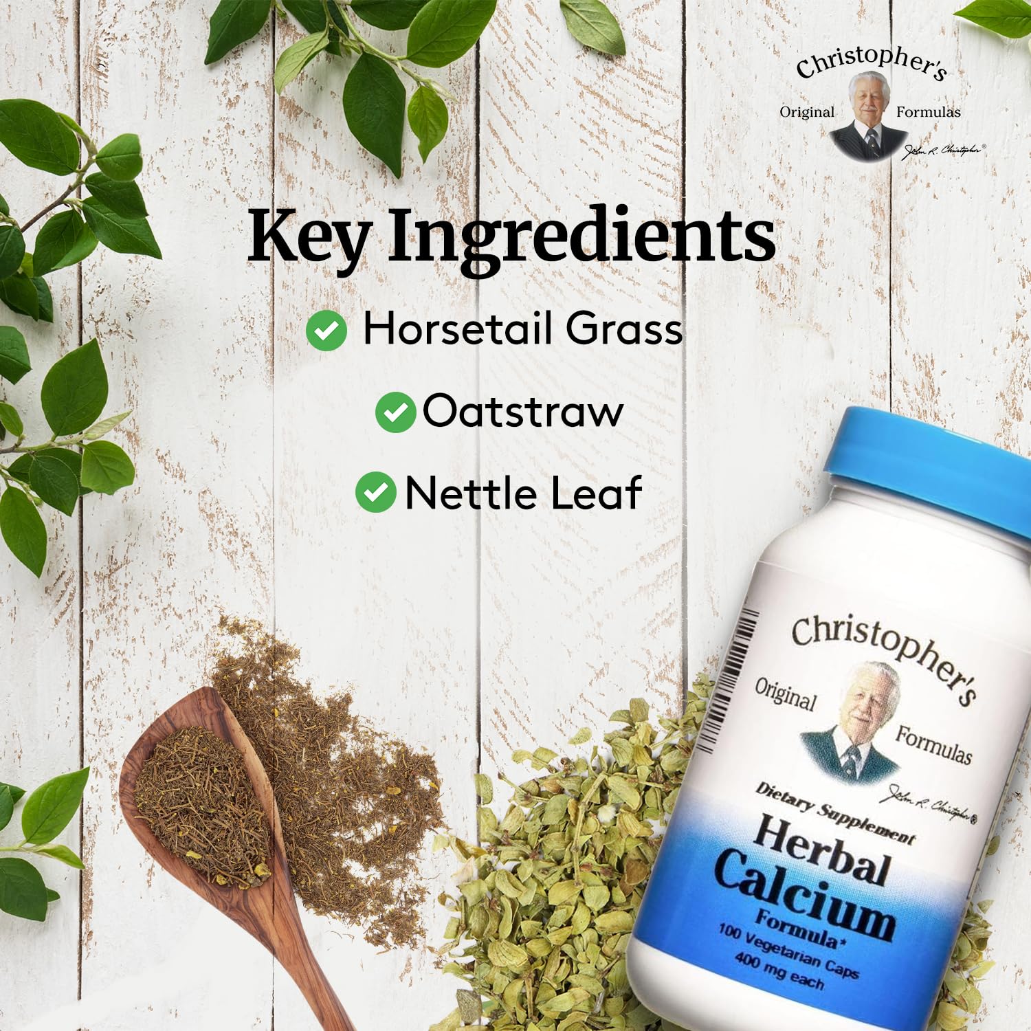 Christopher's Original Formulas Herbal Calcium four-pack display emphasizing long-term value.