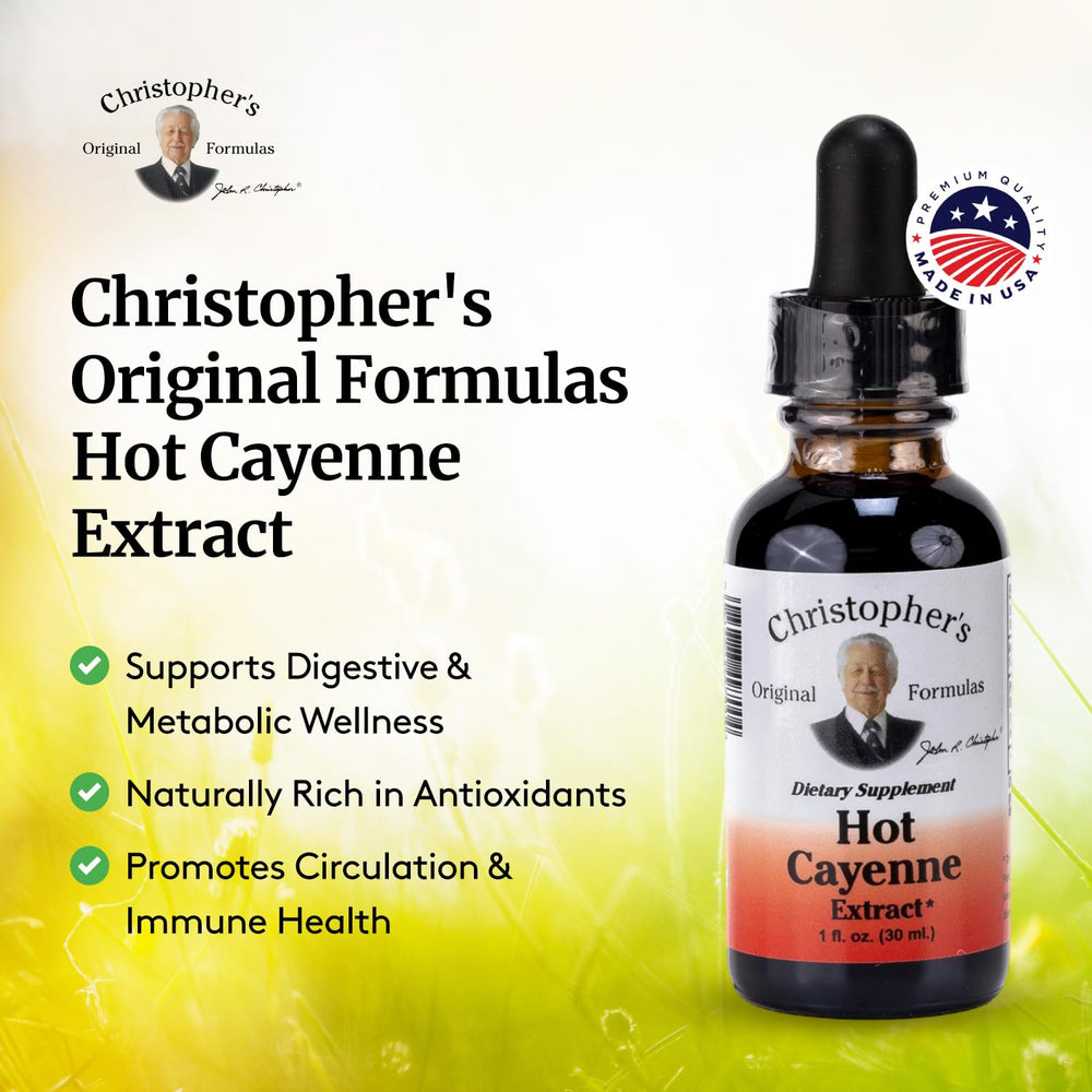 Close-up label of Christopher's Original Formulas cayenne extract