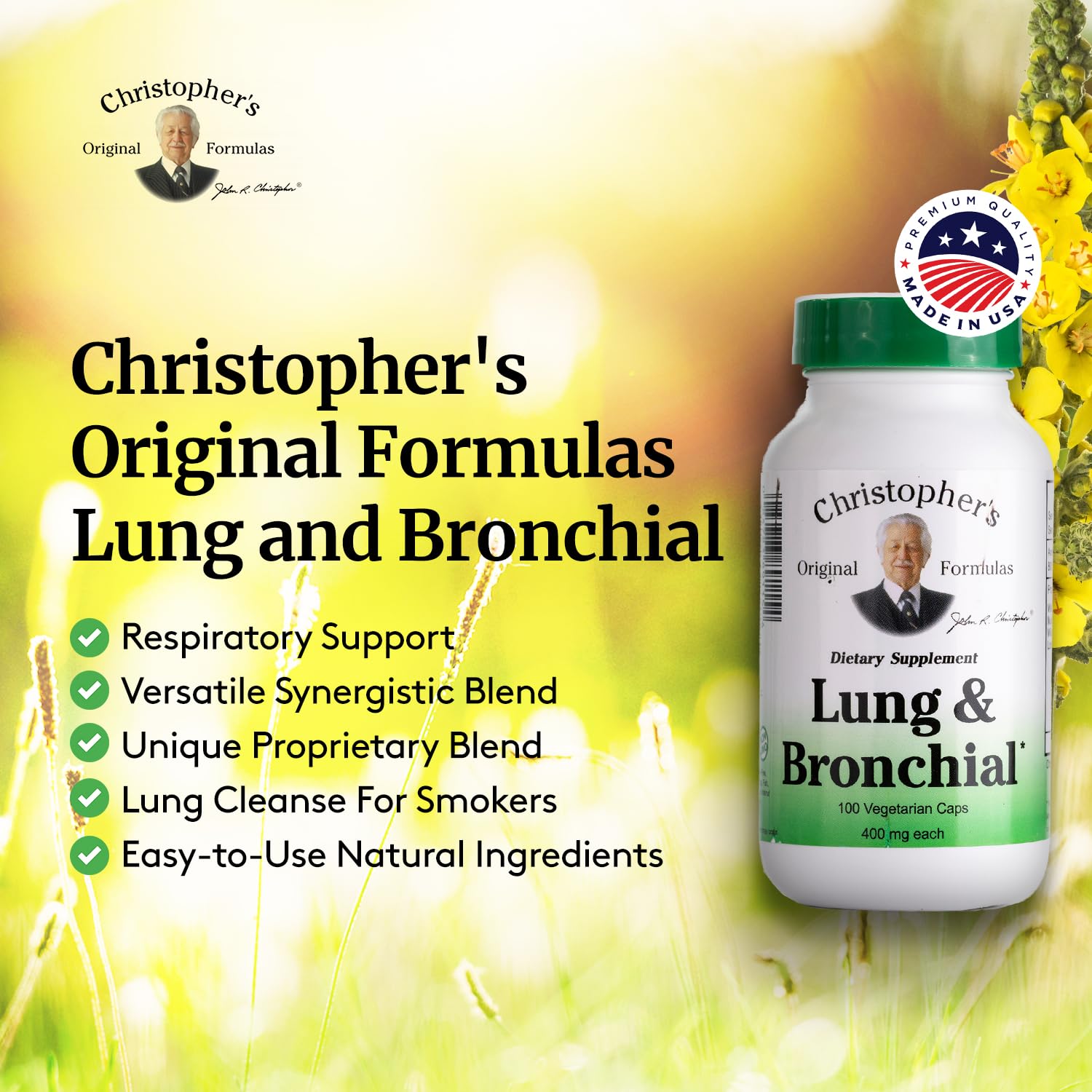 US-made Lung Cleanse bottle by Christopher's Original Formulas supports lung wellness