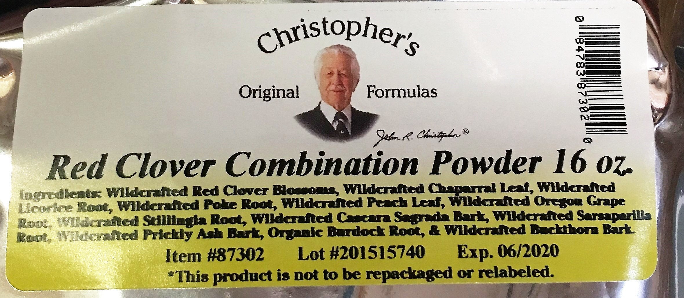 Christophers Original Formulas Red Clover powder label emphasizes clear dosing and versatile daily use.