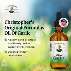 Cold-pressed garlic oil from Christopher's Original Formulas highlights premium quality and purity.