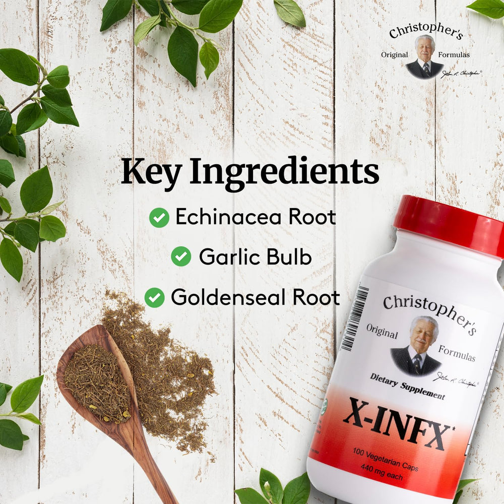 Christopher's X-INFX capsules close-up, natural herbal blend