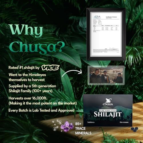 Chuga Shilajit tablets close-up shows mineral-rich formula with fulvic acid benefits