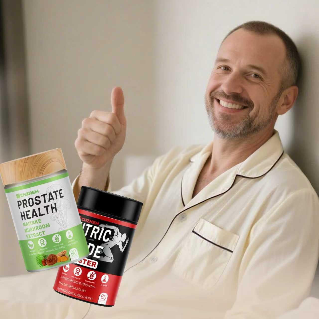 CHZHEN Prostate Health product image highlighting mess-free, easy-to-swallow capsules.