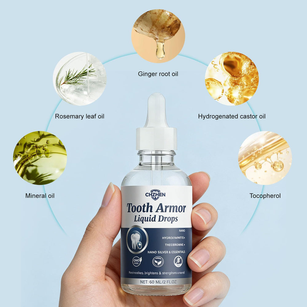 Box and bottles of CHZHEN Tooth Armor Liquid Drops highlighting the 2-pack value