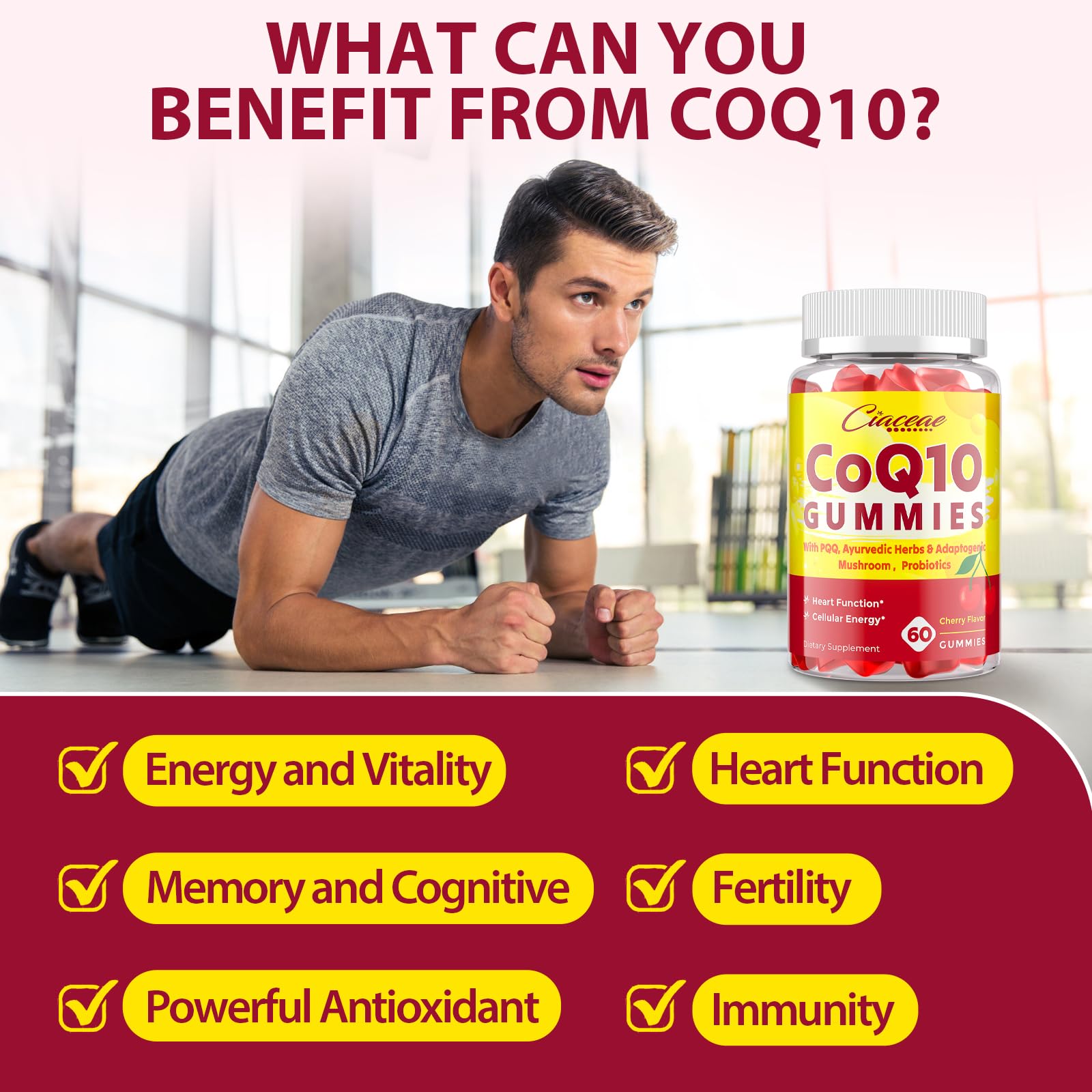 Ciaceae CoQ10 gummies featuring Ayurvedic herbs such as ashwagandha