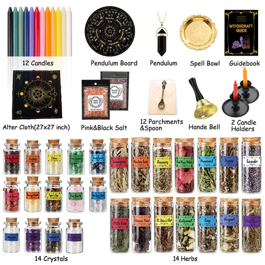 Cikuco Witchcraft Supplies Kit crystals display with vibrant healing stones