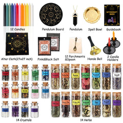 Cikuco Witchcraft Supplies Kit crystals display with vibrant healing stones
