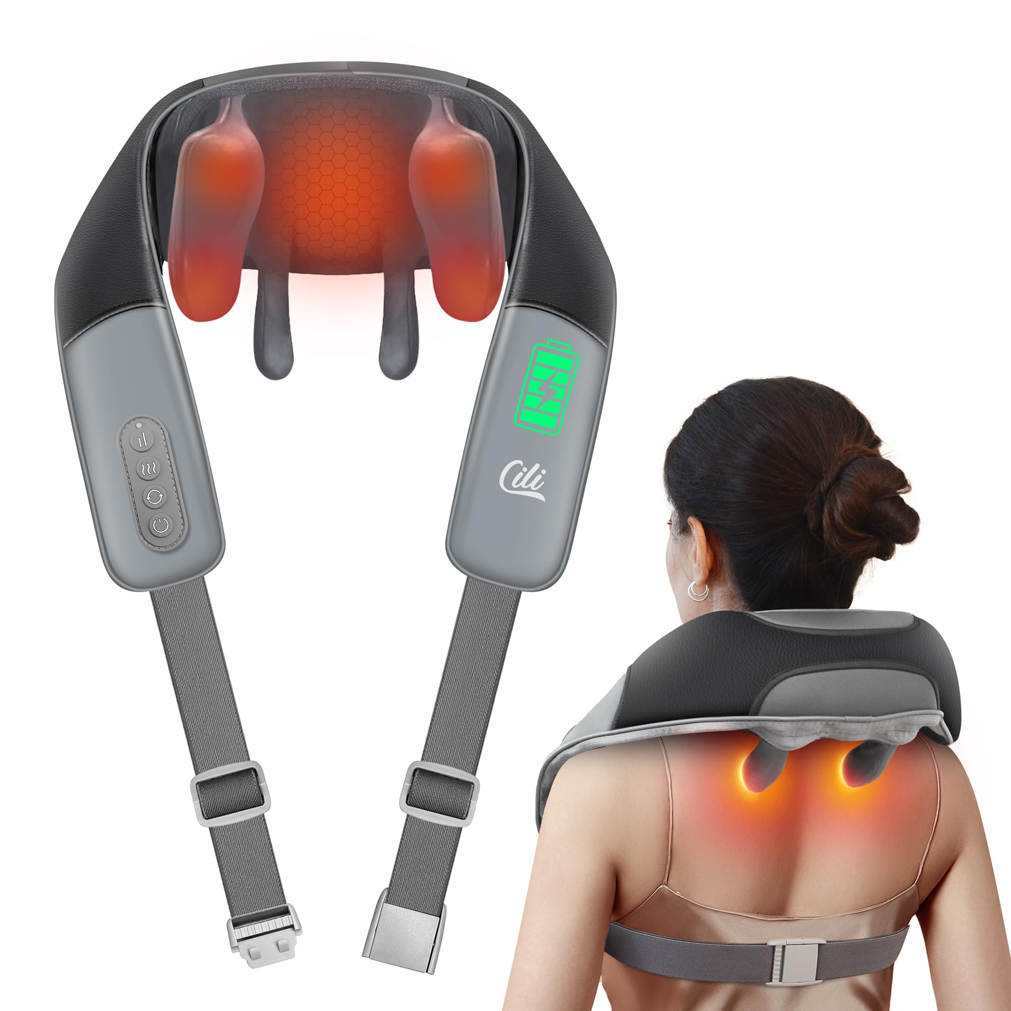 CILI cordless neck massager with heat overview: portable relaxation for home use.