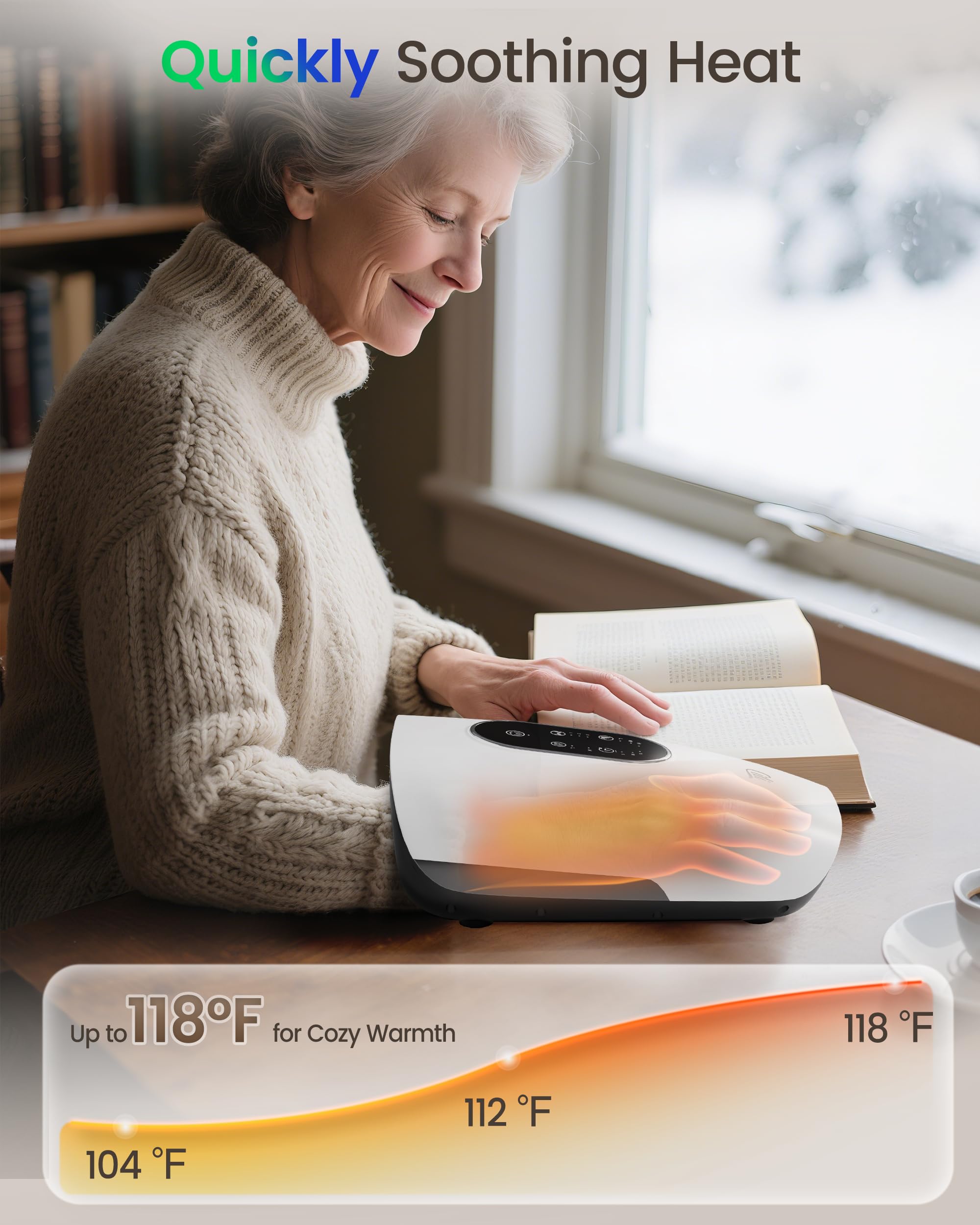 CILI hand massager control panel close-up with customizable heat and massage modes.