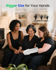 CILI user wearing massager while typing shows potential relief during repetitive tasks.
