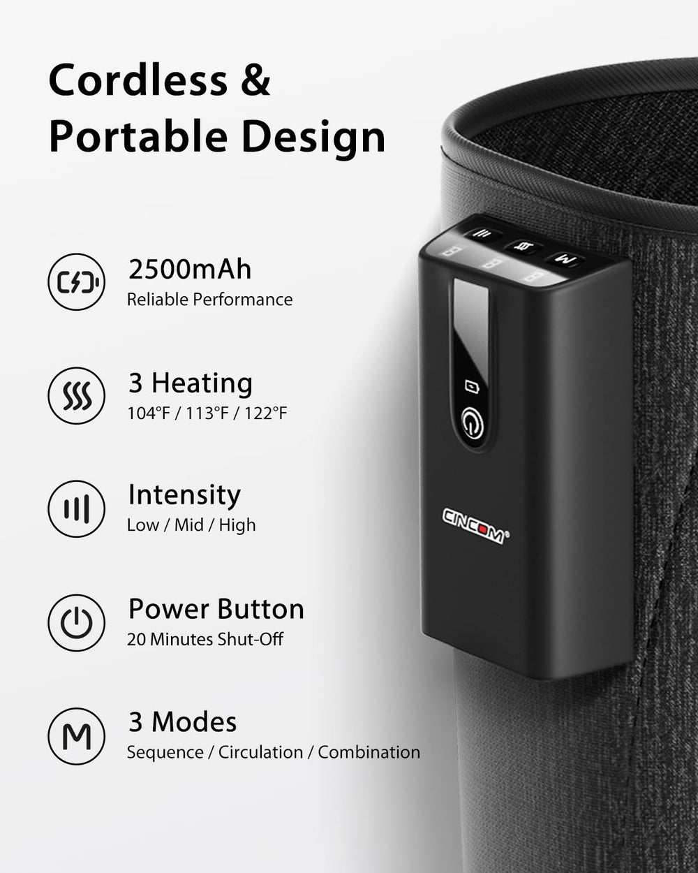 CINCOM massager with 2500mAh battery enabling week-long use