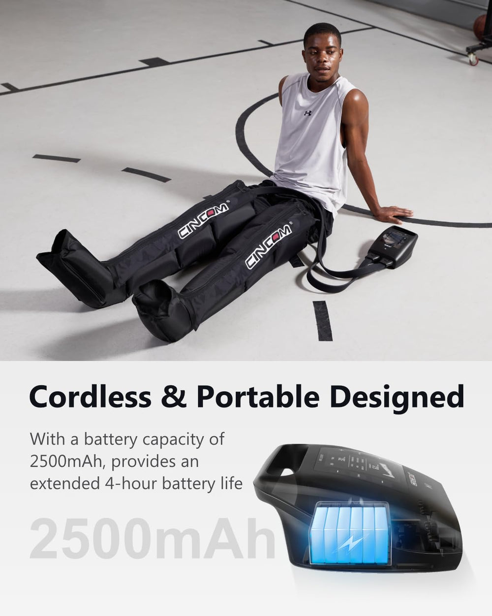 CINCOM 360-degree dynamic air compression close-up demonstrating full-leg massage.