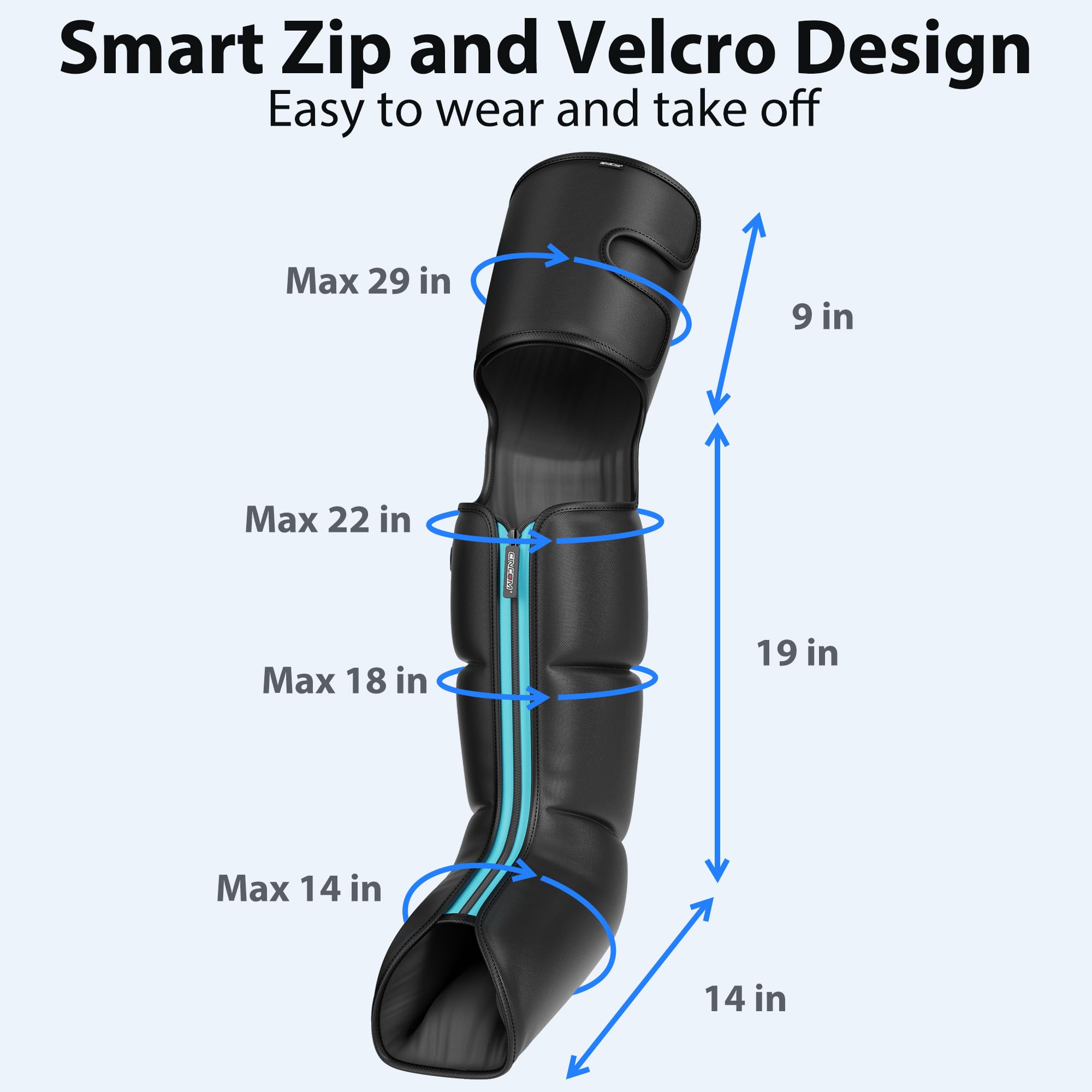 CINCOM leg massager easy-wear zipper design simplifies putting on and taking off