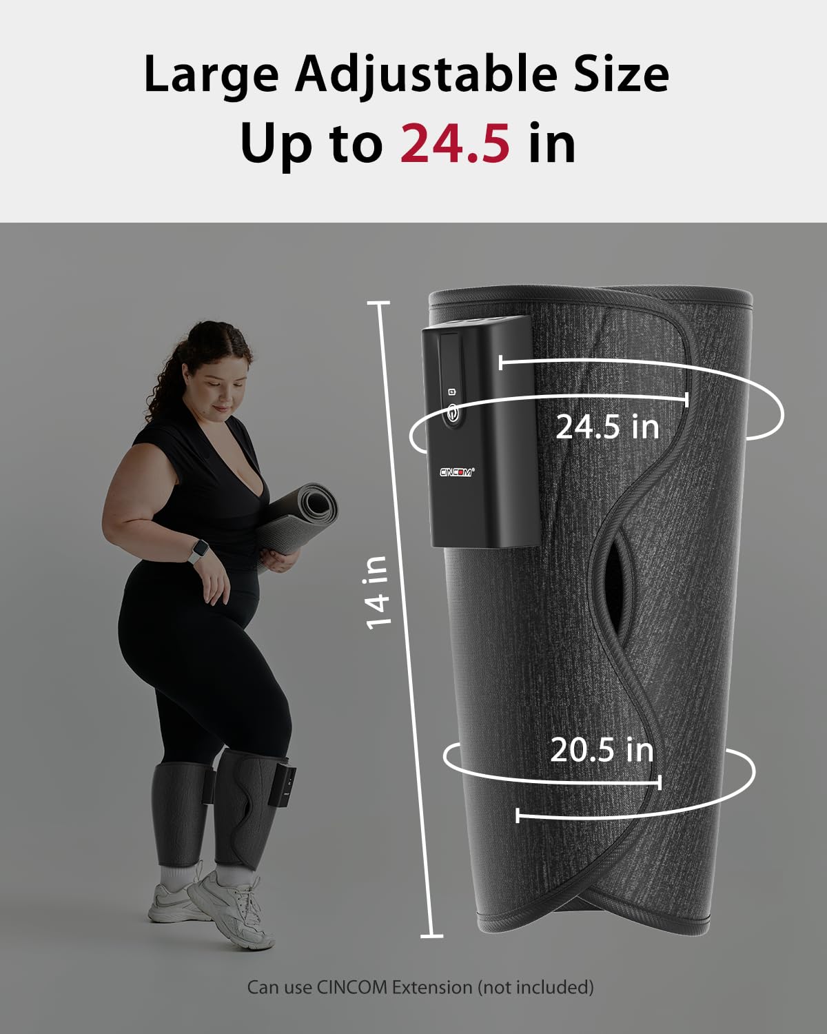 Compact CINCOM leg massager with travel pouch for gym and travel