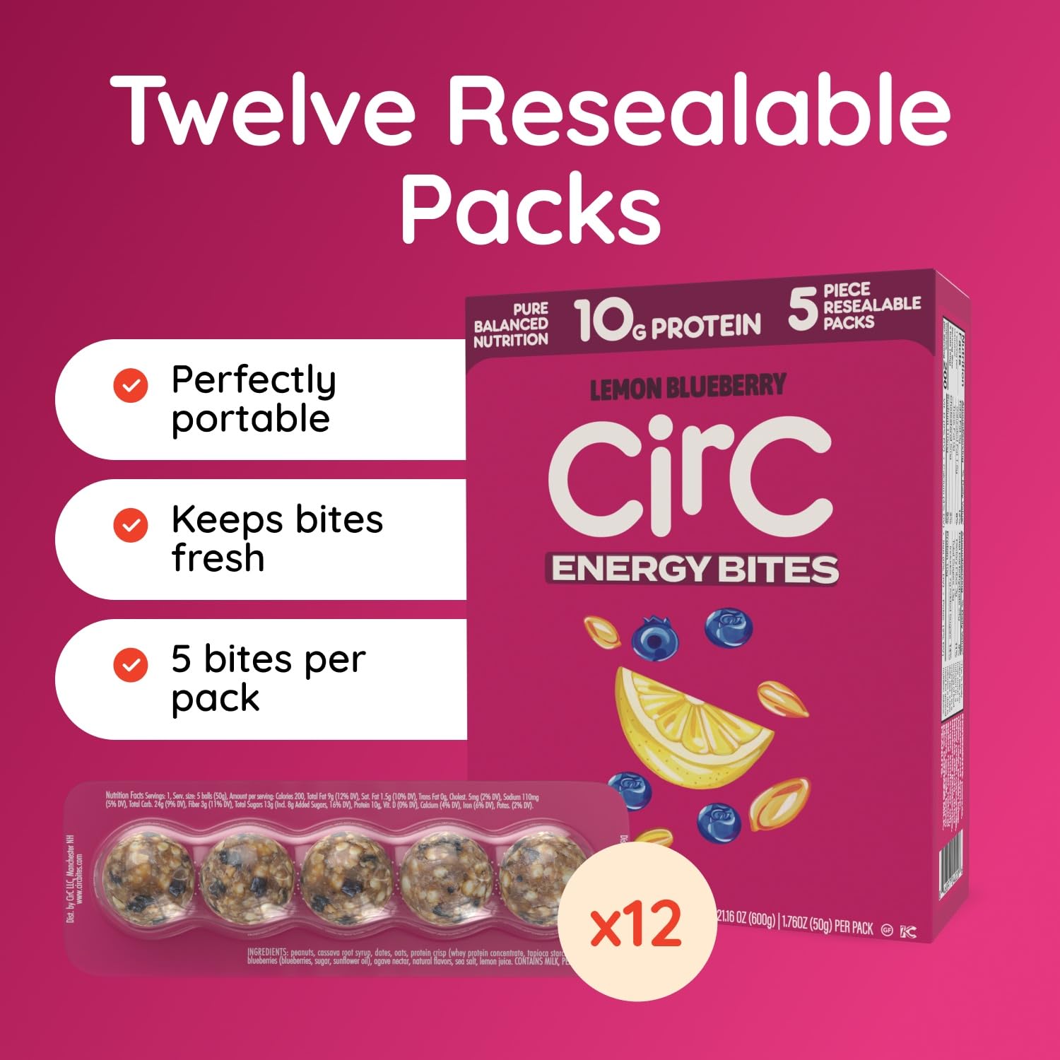 CirC Energy Bites 5-bite pack close-up.